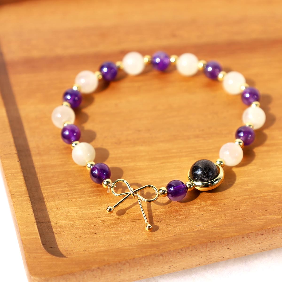 Nimara Ritual Amethyst Cat Eye Black Rutilated Quartz Spiritual Bead Bracelet