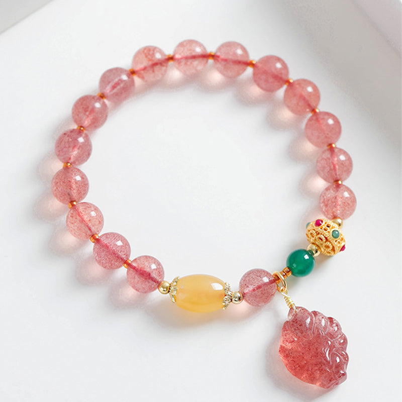 Nimara Ritual Natural Strawberry Quartz Nine Tailed Fox Healing Bracelet