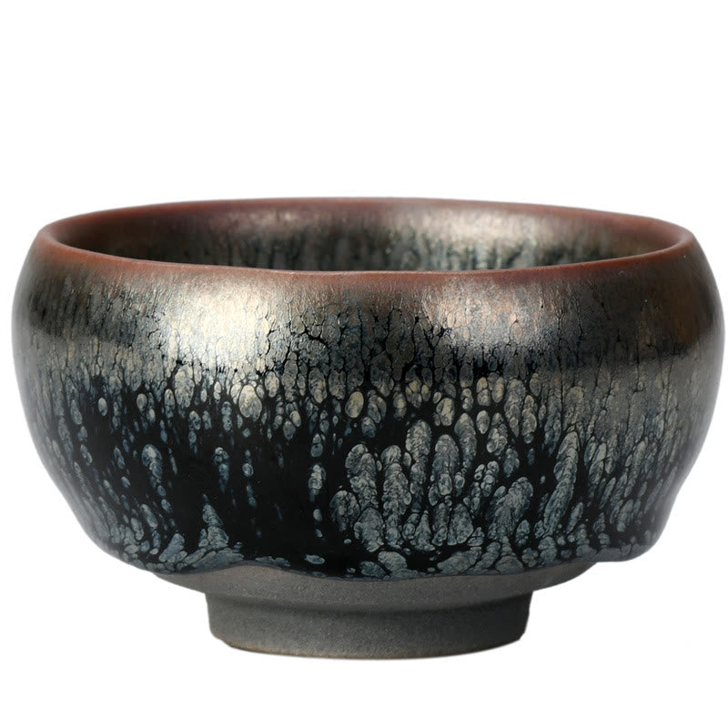 Nimara Ritual 24K Gold Inlaid Sunflower Chinese Jianzhan Glaze Kiln Change Ceramic Teacup Tenmoku Kung Fu Tea Cup