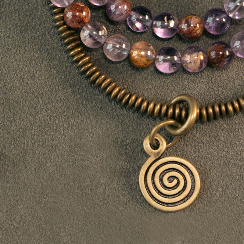 Nimara Ritual Purple Phantom Red Hematoid Quartz Green Rutilated Quartz Copper Love Forgive Bracelet