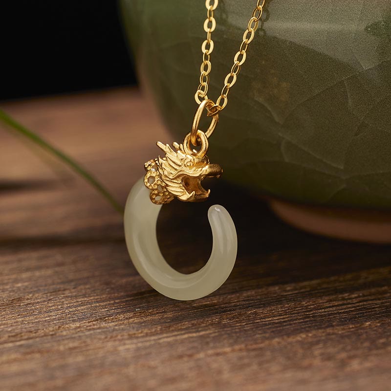 Nimara Ritual 925 Sterling Silver Year Of The Dragon Natural Hetian Jade Luck Strength Necklace Pendant