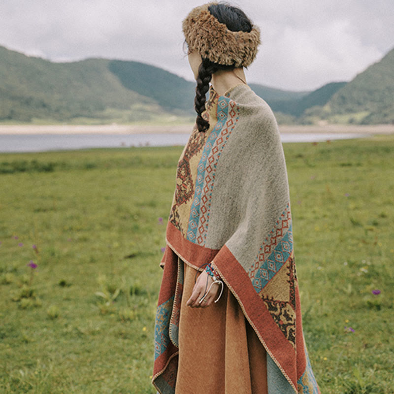 Nimara Ritual Tibetan Shawl Diamond Pattern Winter Warm Cloak Scarf