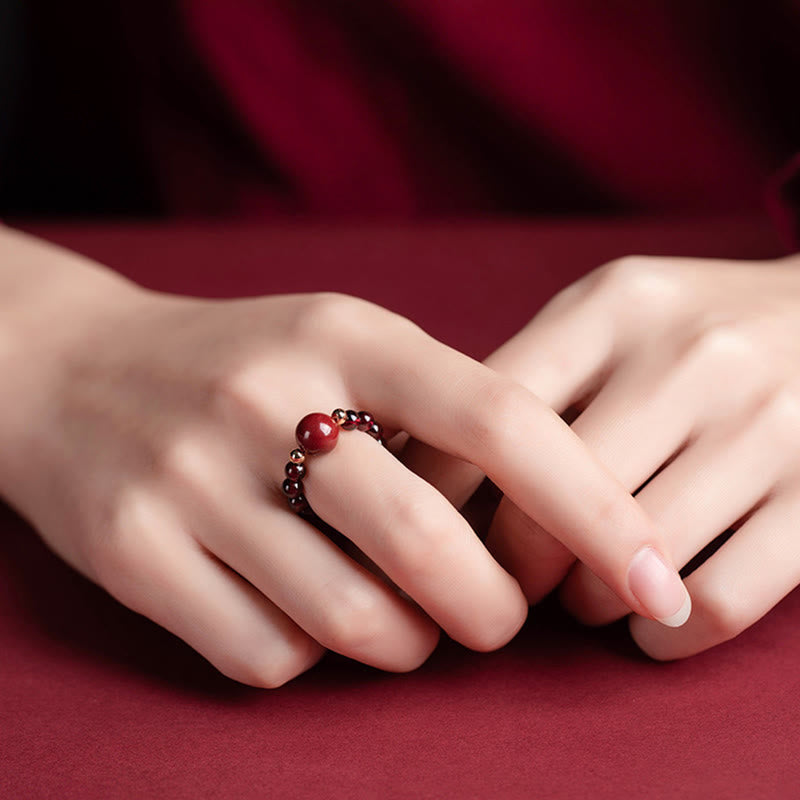 Nimara Ritual Garnet Cinnabar Lucky Bead PiXiu Om Mani Padme Hum Rose Protection Ring