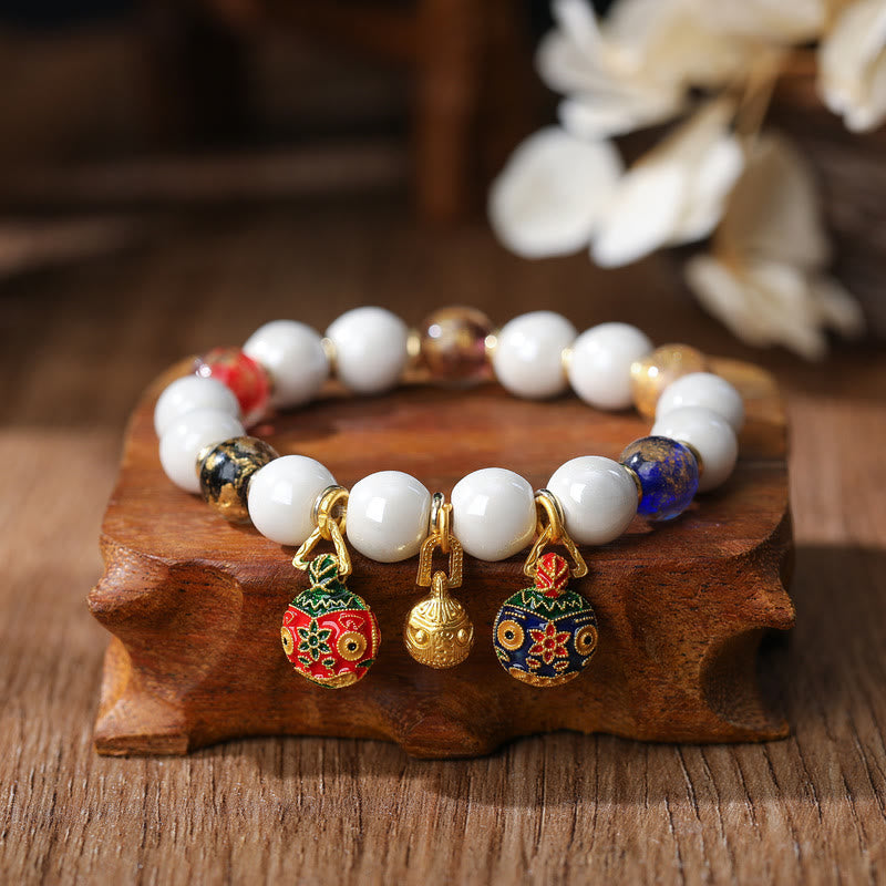 Nimara Ritual Gold Swallowing Beast Family Charm Liuli Glass Colorful Porcelain Bead Luck Bracelet
