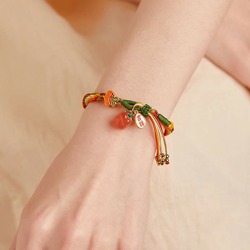 Nimara Ritual Persimmon Red Agate Strength Reincarnation Knot Braid String Bracelet