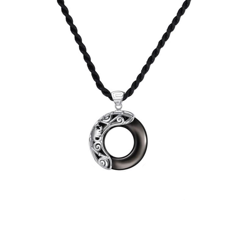 Nimara Ritual 12 Constellations of the Zodiac Ice Obsidian Blessing Round Pendant Necklace