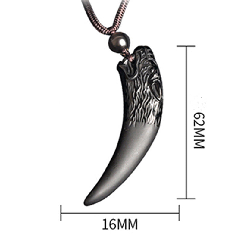 Nimara Ritual Natural Black Obsidian Ice Obsidian Rainbow Obsidian Wolf Tooth Pattern Strength Necklace Pendant