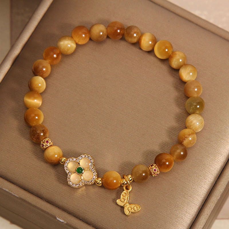 Nimara Ritual Tiger Eye Four Leaf Clover Butterfly Protection Bracelet