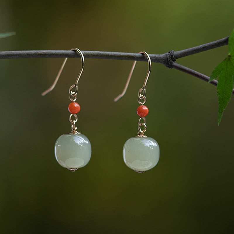 Nimara Ritual 925 Sterling Silver Plated 14k Gold Hetian Jade Red Agate Luck Drop Dangle Earrings