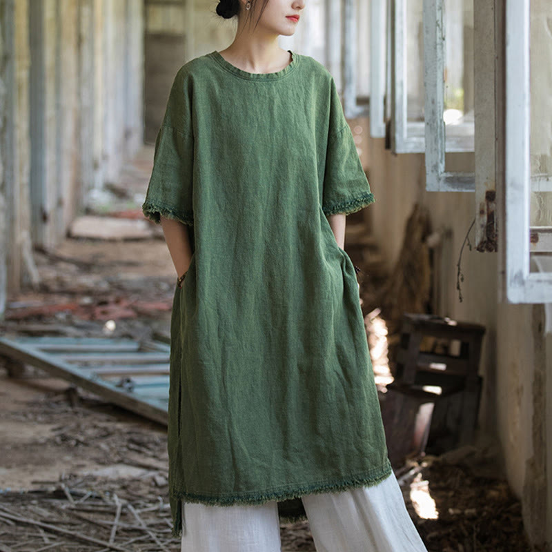 Nimara Ritual Ramie Linen Split Hem Top Women's Half Sleeve T-Shirts