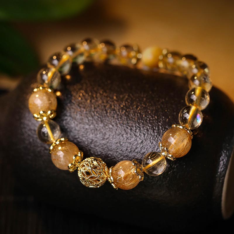 Nimara Ritual Natural Citrine Amethyst Rutilated Quartz Prosperity Protection Bracelet