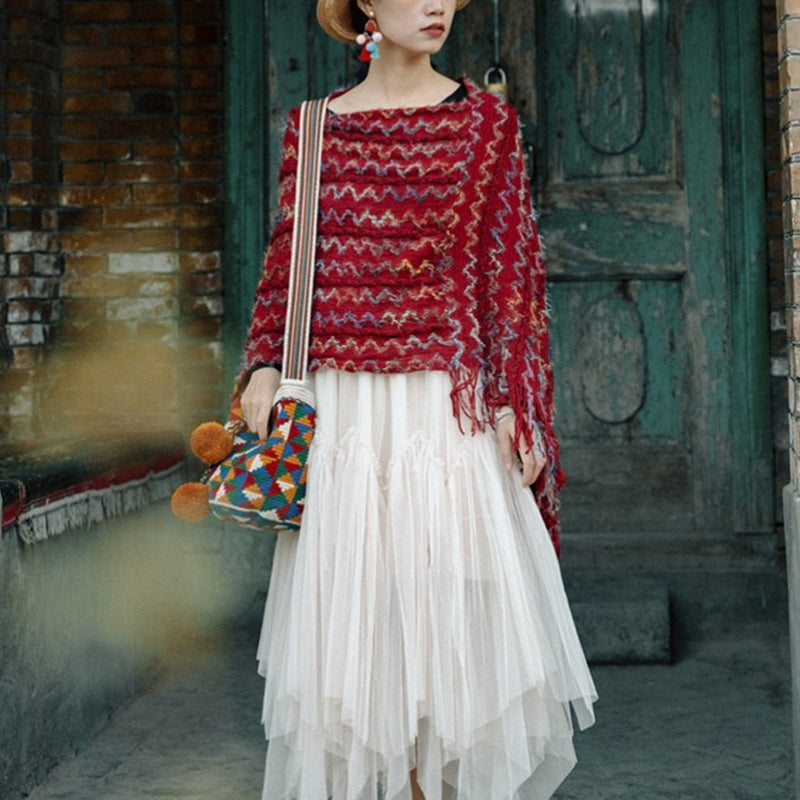 Nimara Ritual Tibetan Colorful Striped Shawl Tassels Pullover Winter Cozy Travel Scarf Wrap