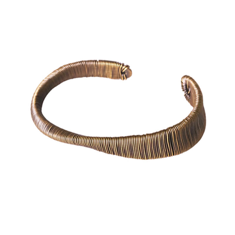 Nimara Ritual Simple Design Wrapped Brass Copper Luck Wealth Adjustable Cuff Bracelet
