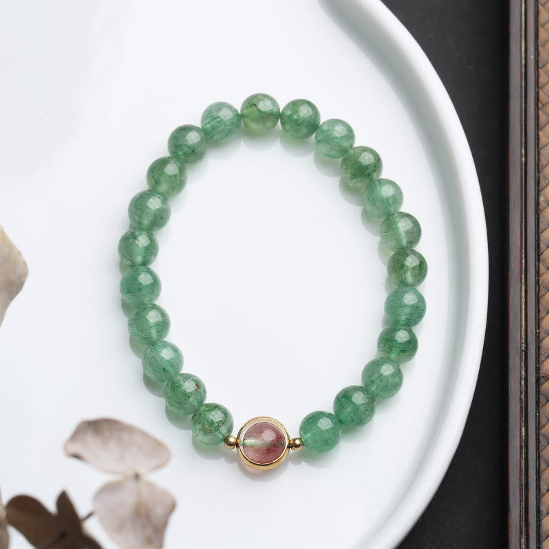 Nimara Ritual Natural Green Strawberry Quartz Soothing Beaded Bracelet
