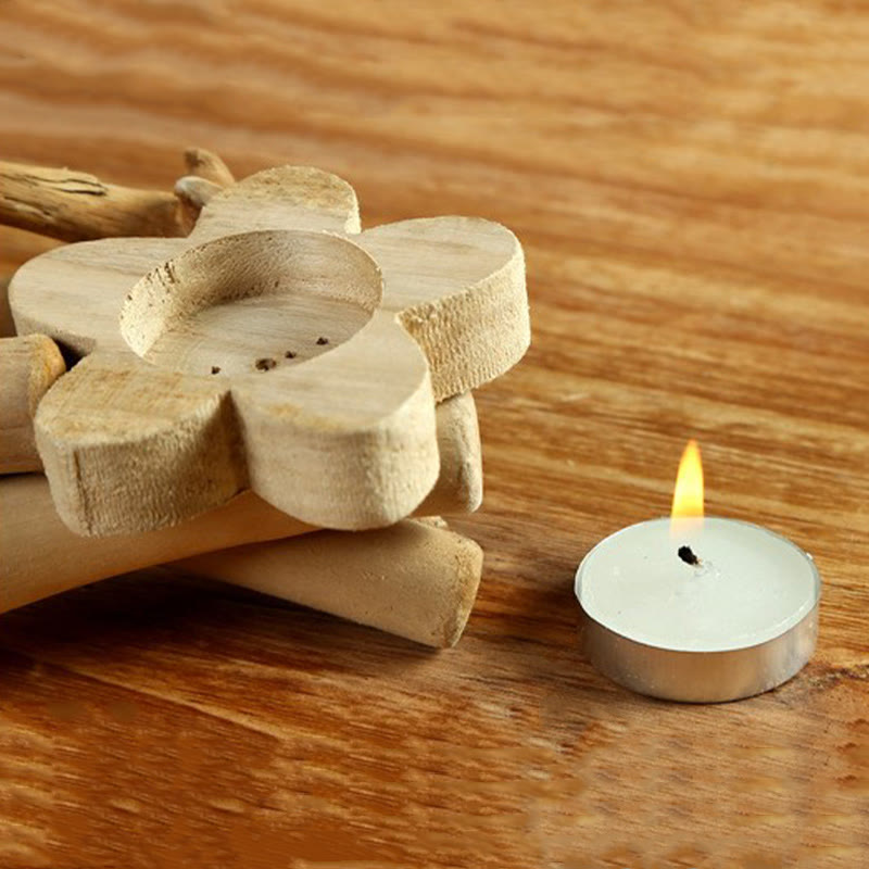 Nimara Ritual Flower Pattern Wood Candlestick Home Candle Holder Decoration