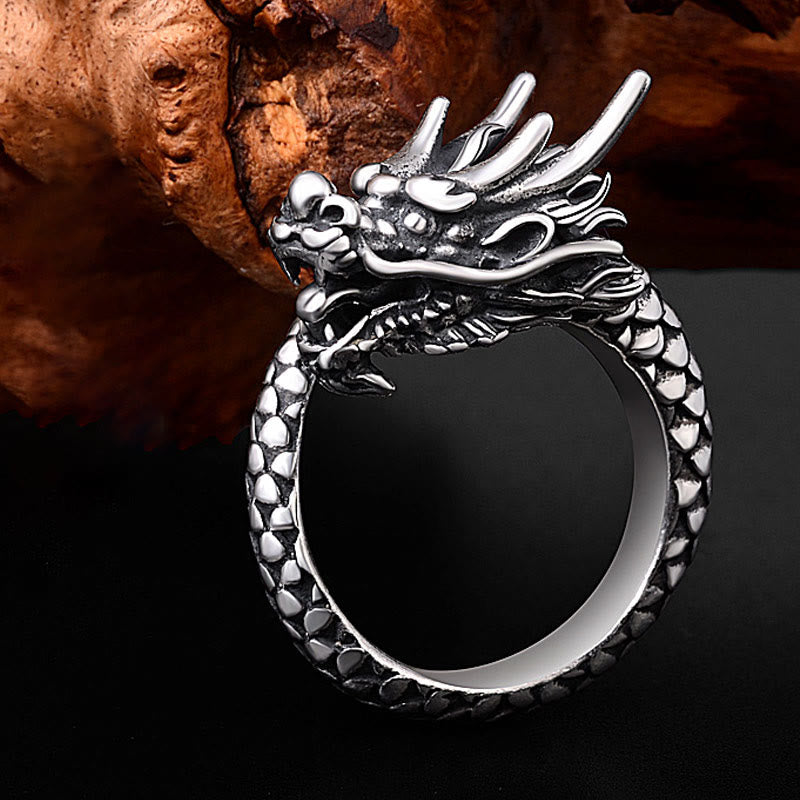 Nimara Ritual 990 Sterling Silver Vintage Dragon Design Luck Protection Strength Adjustable Ring
