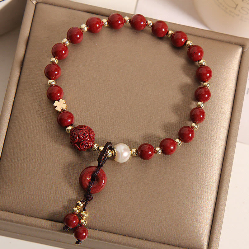 Nimara Ritual Natural Cinnabar Peace Buckle Copper Coin Charm Blessing Bracelet