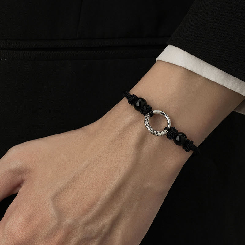 Nimara Ritual 925 Sterling Silver Black Onyx Peace Buckle Protection Bracelet