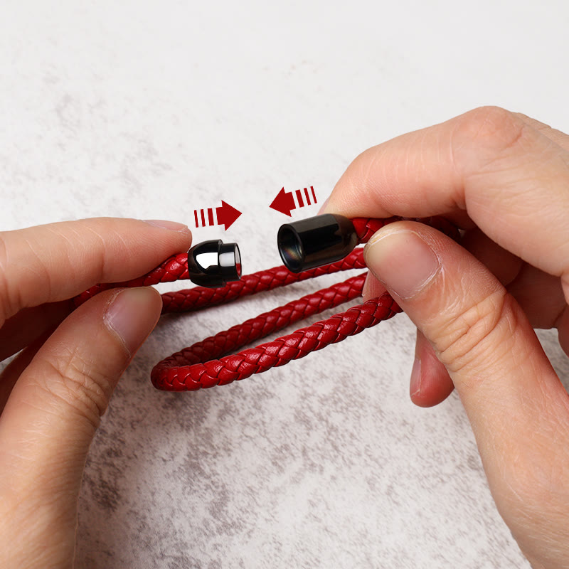 Nimara Ritual Genuine Leather Red String Protection Magnetic Buckle Bracelet