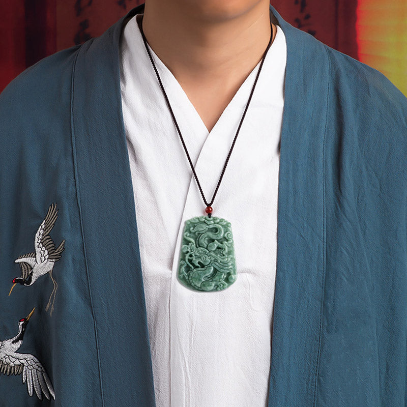 Nimara Ritual Chinese Zodiac Dragon Jade Strength Necklace String Pendant