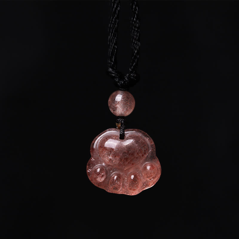 Nimara Ritual Strawberry Quartz Lovely Cat Paw Claw Healing Necklace Pendant