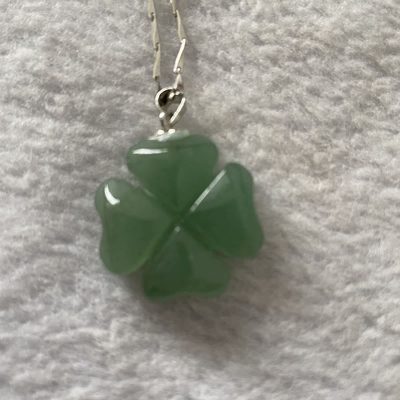 Nimara Ritual 925 Sterling Silver Green Aventurine Four Leaf Clover Luck Leather Rope Necklace Pendant