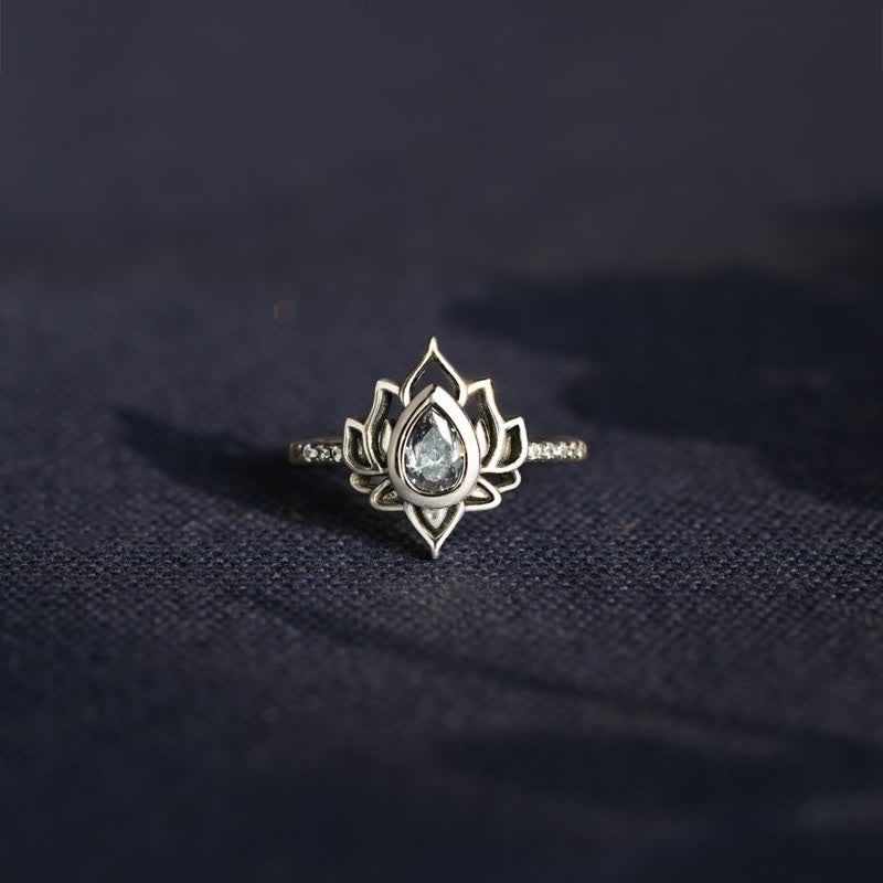 Nimara Ritual Sterling Silver Lotus Zircon Blessing Protection Ring