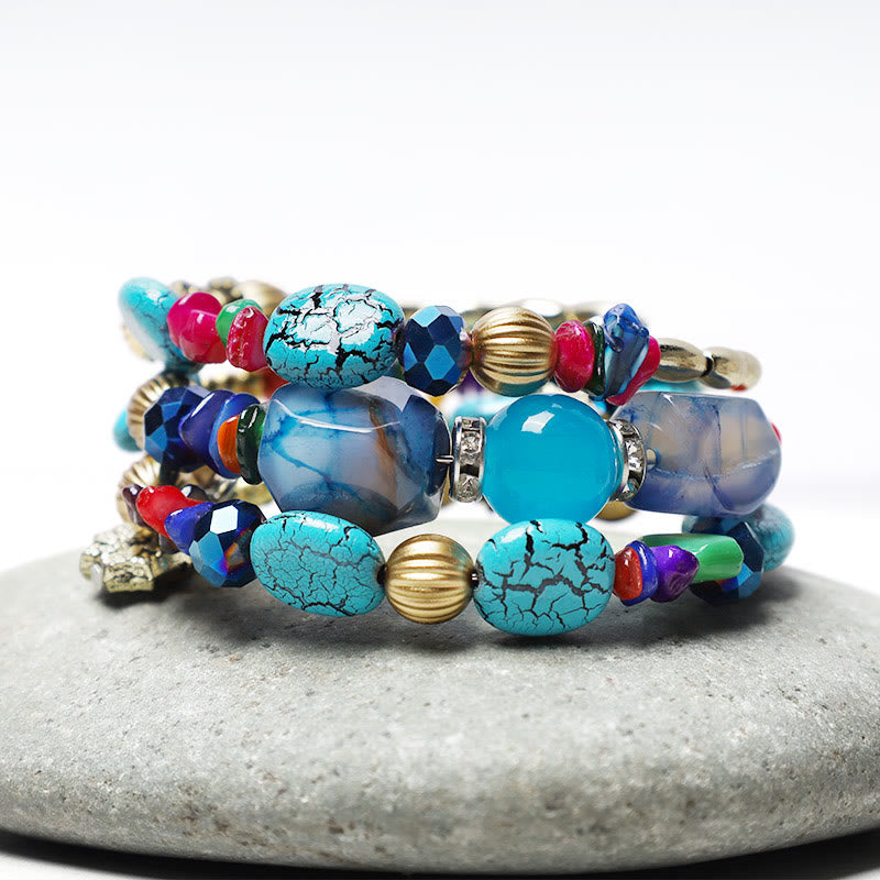 Nimara Ritual Multilayer Irregular Turquoise Agate Beads Blessing Bracelet