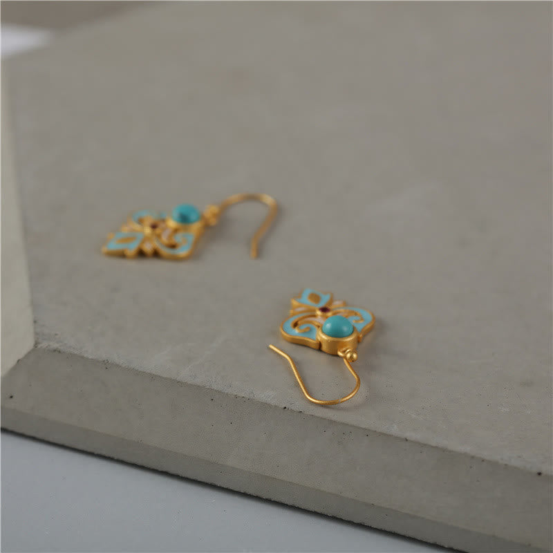 Nimara Ritual Copper Enamel Turquoise Positive Drop Earrings