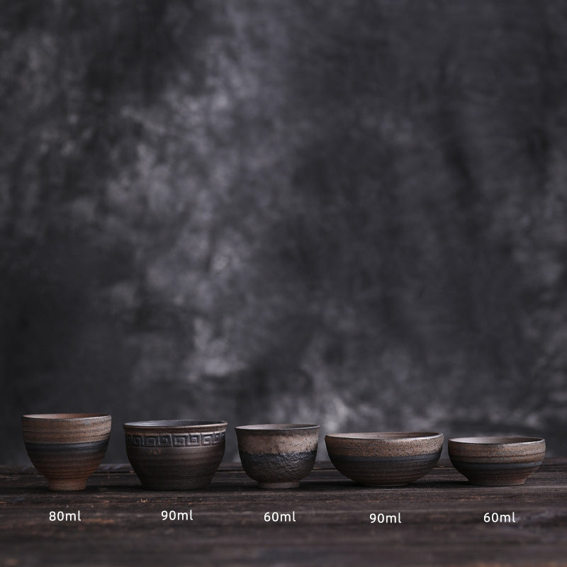 Nimara Ritual Simple Brown Striped Texture Ceramic Teacup Kung Fu Tea Cup Bowl