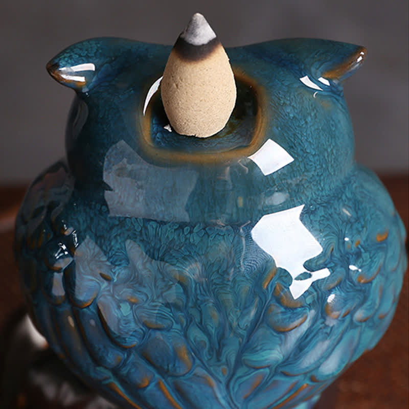Nimara Ritual Cute Owl Ceramic Backflow Smoke Fountain Meditation Healing Incense Burner Decoration