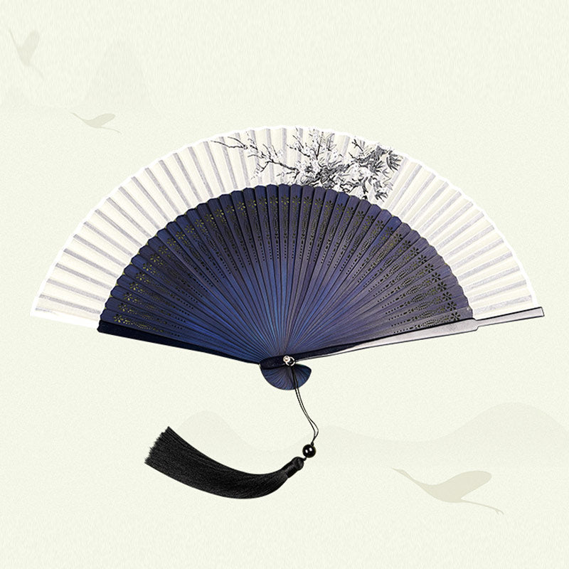 Nimara Ritual Ancient Flowers Branches Handheld Bamboo Folding Fan 21cm