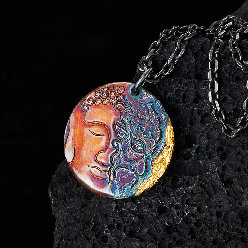 Nimara Ritual 999 Sterling Silver 24K Gold Half Demon Half Buddha Compassion Necklace Pendant