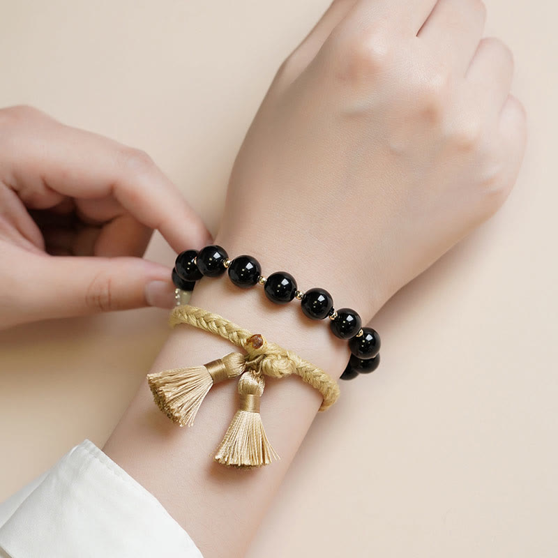 Nimara Ritual 2Pcs Black Onyx Bead Support Protection String Bracelet