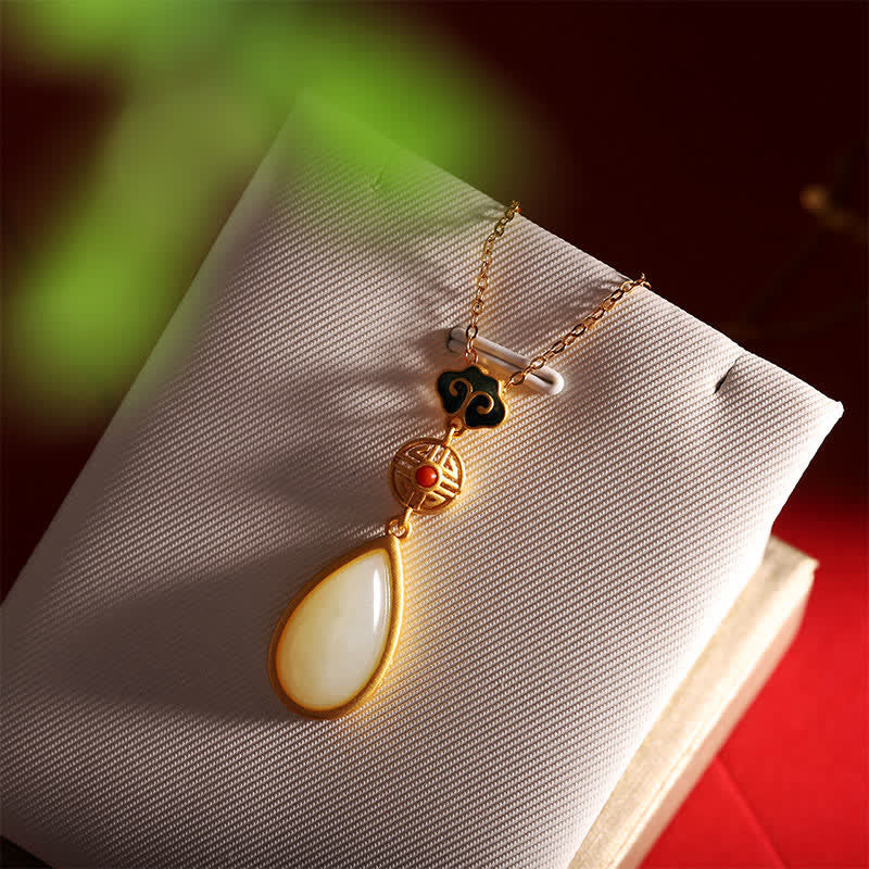 Nimara Ritual 925 Sterling Silver Hetian White Jade Water Drop Chain Necklace Pendant Bracelet