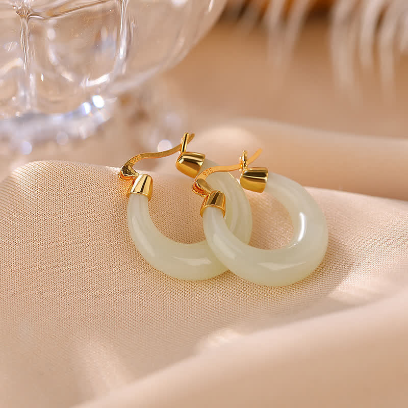 Nimara Ritual Round Jade Cyan Jade Prosperity Luck Drop Earrings