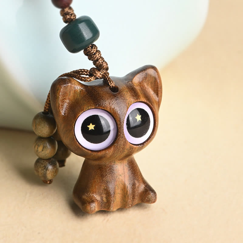 Nimara Ritual Green Sandalwood Lucky Cat Koi Fish Cure Key Chain Phone Hanging Decoration