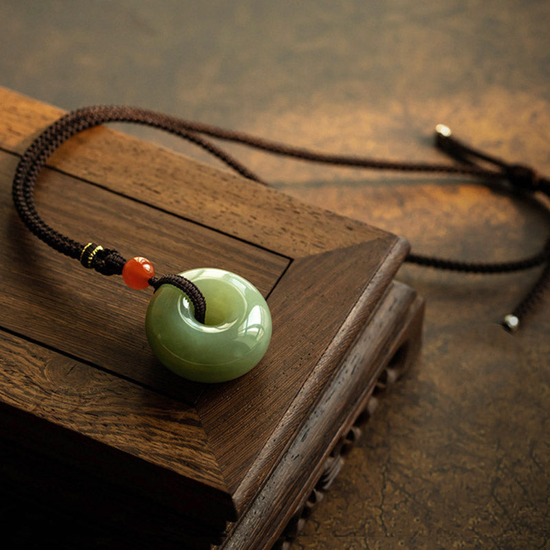 Nimara Ritual Natural Round Jade Gray Jade Peace Buckle Luck Necklace Pendant