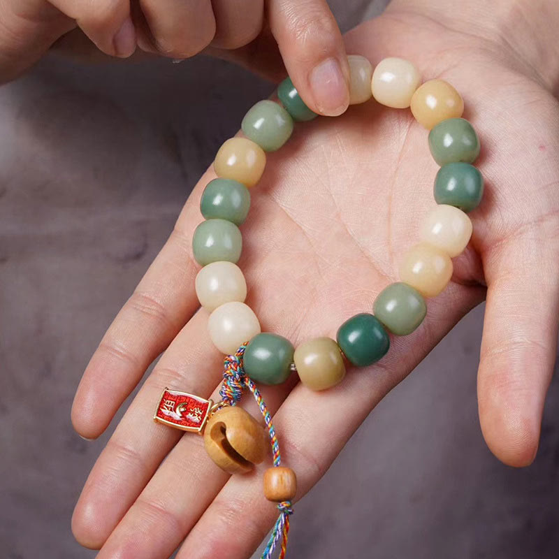 Nimara Ritual Natural Gradient Bodhi Seed Wisdom Wooden Fish Drum Charm Bracelet