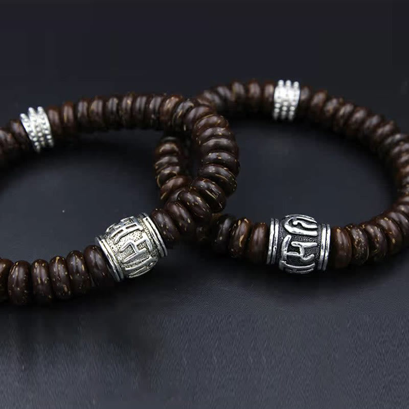 Nimara Ritual Natural Tibetan Coconut Shell Om Mani Padme Hum Positive Bracelet