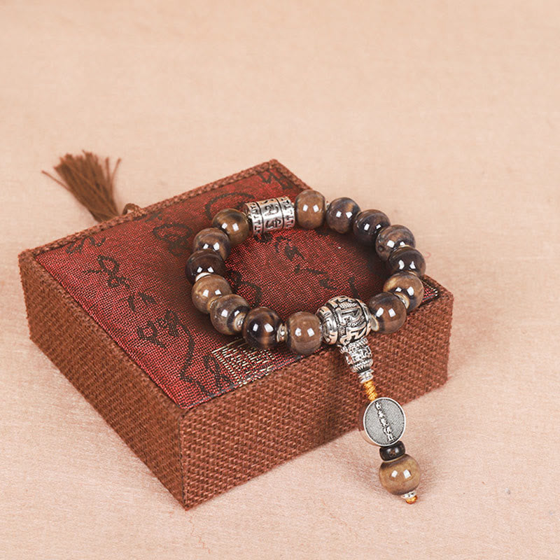 Nimara Ritual Tibet Om Mani Padme Hum Prayer Wheel Dorje Vajra Engraved Glass Bead Wisdom Bracelet