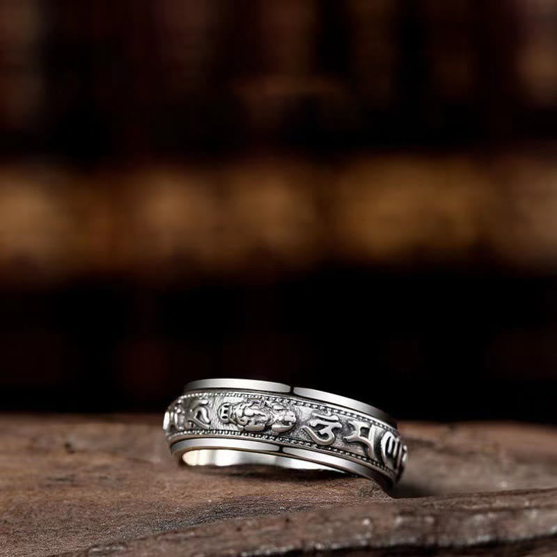 Nimara Ritual Tibetan Om Mani Padme Hum PiXiu Engraved Wealth Luck Rotatable Ring