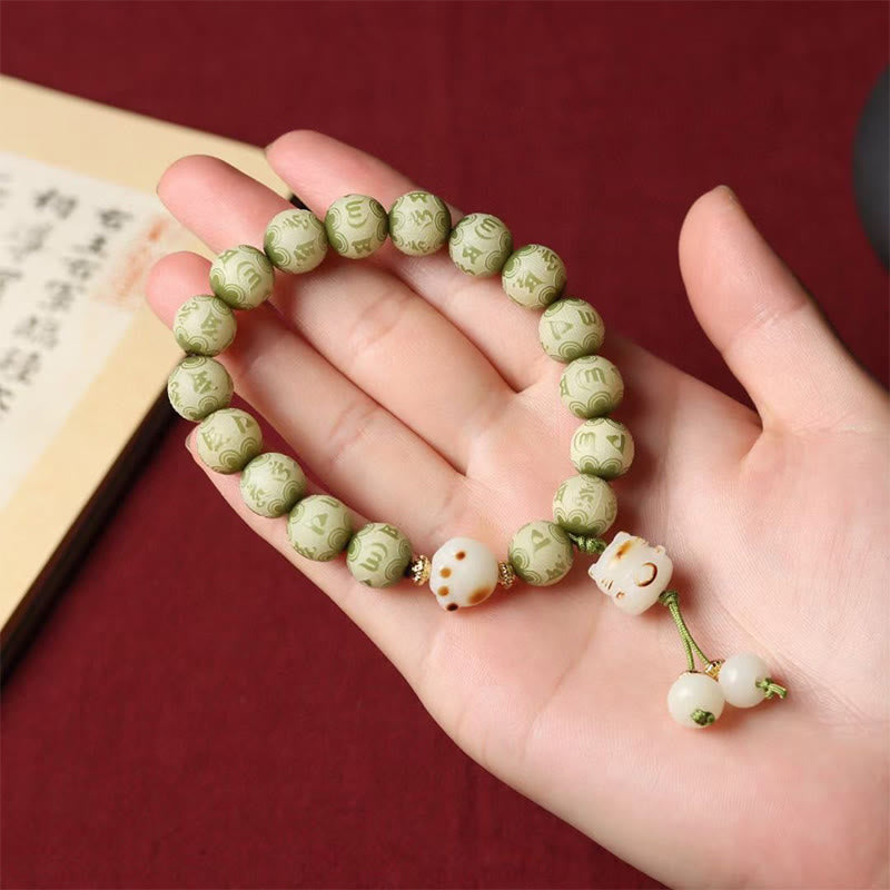 Nimara Ritual Green Bodhi Seed Cat Paw Om Mani Padme Hum Engraved Wisdom Bracelet