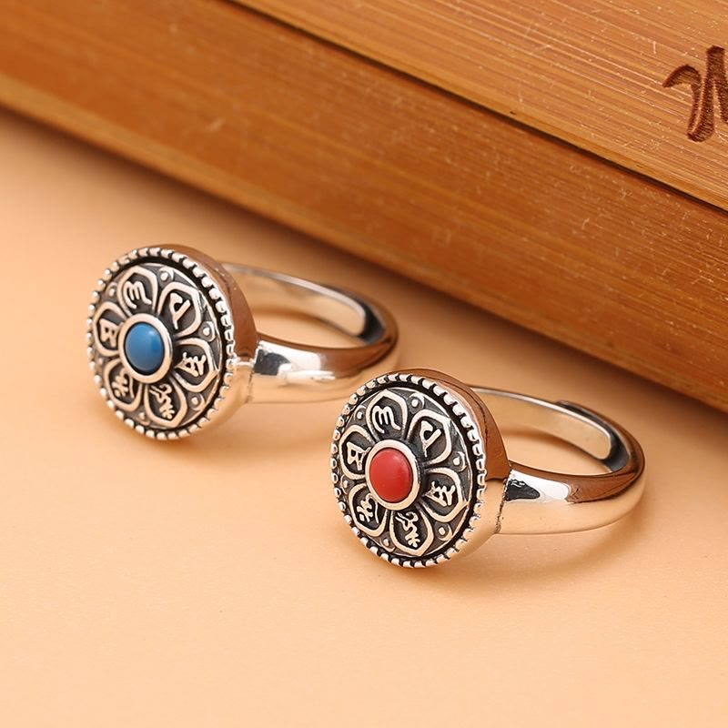 Nimara Ritual Tibetan Om Mani Padme Hum Peace Rotatable Ring
