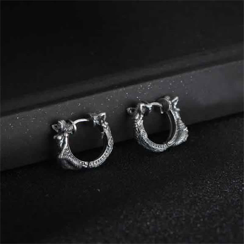 Nimara Ritual 925 Sterling Silver Dragon Hoop Pattern Protection Earrings