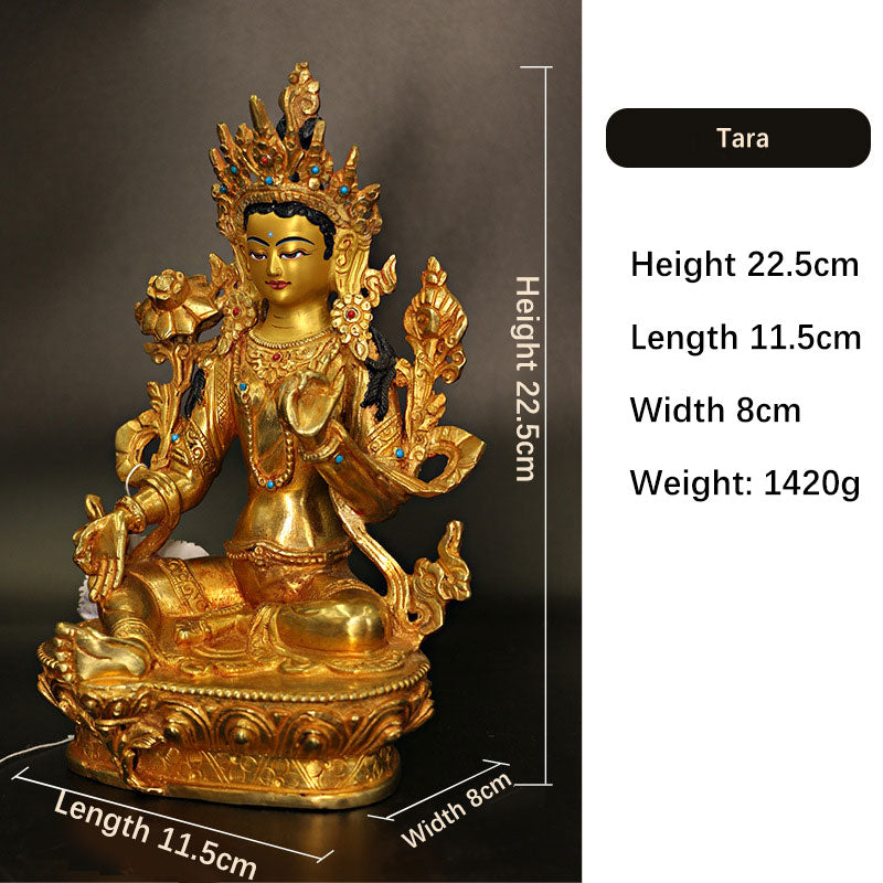 Nimara Ritual Bodhisattva Tara Chenrezig Four-armed Avalokitesvara Protection Copper Gold Plated Statue Decoration