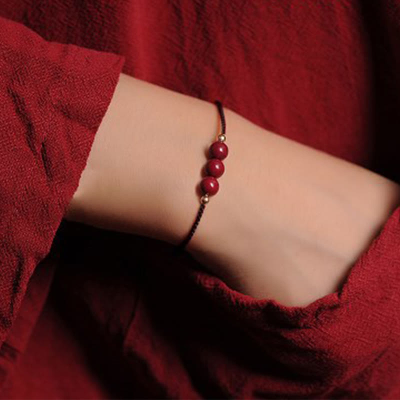 Nimara Ritual 14K Gold Plated Natural Cinnabar Blessing String Braided Bracelet