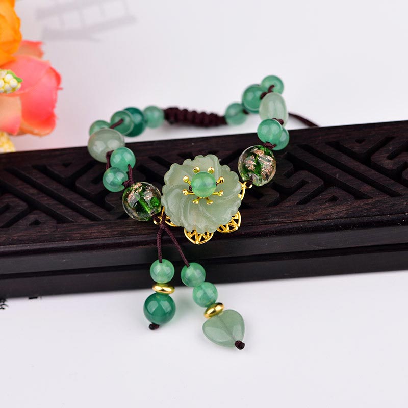 Nimara Ritual Natural Green Jade Luck Dangling Flower Bracelet