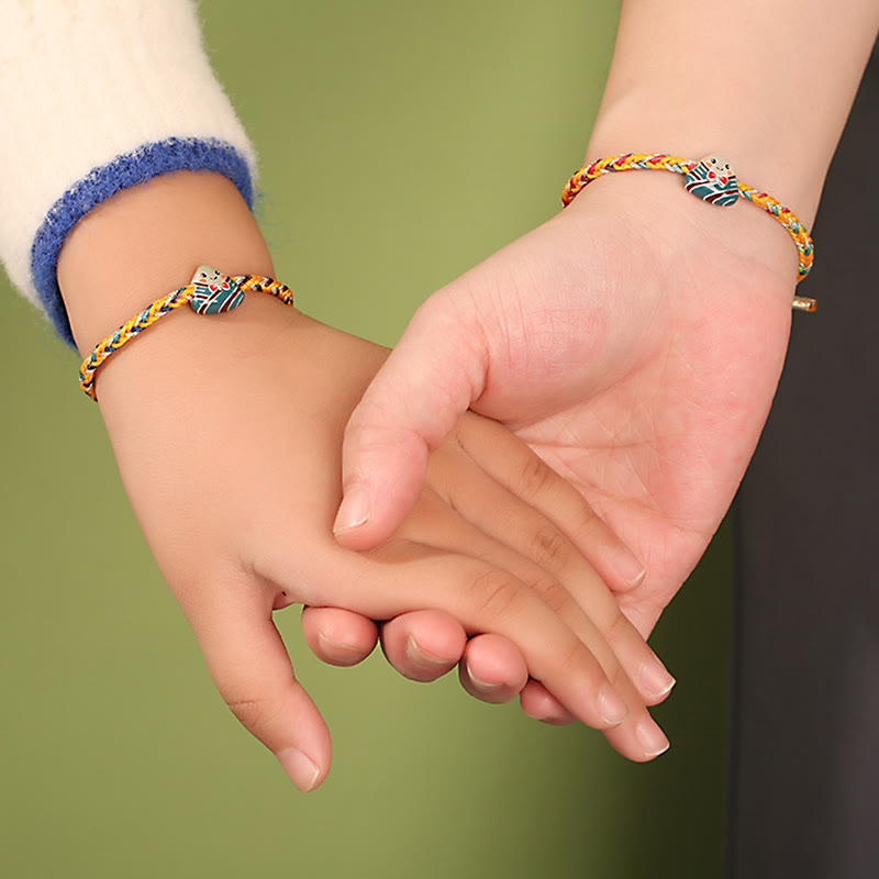 Nimara Ritual 925 Sterling Silver Dragon Boat Festival Zongzi Pattern Luck Handmade Multicolored Rope Child Adult Bracelet