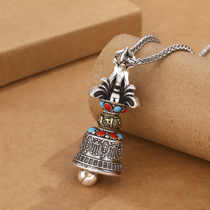 Nimara Ritual Tibetan Om Mani Padme Hum Dorje Vajra Bell Strength Necklace Pendant